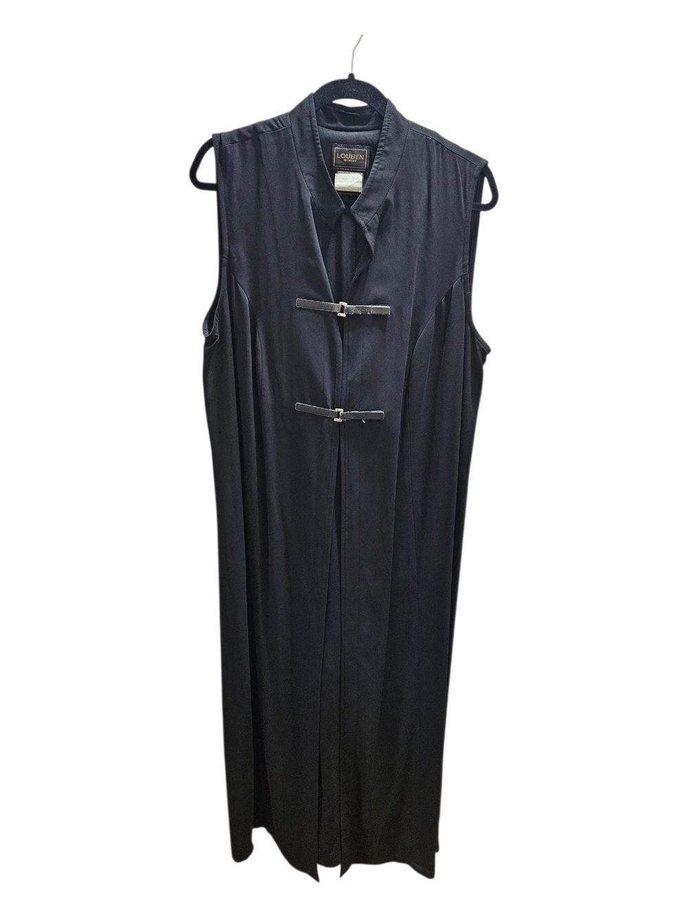 VTG Louben Black Maxi Duster Vest Mandarin Collar Toggle Closure Size 16W